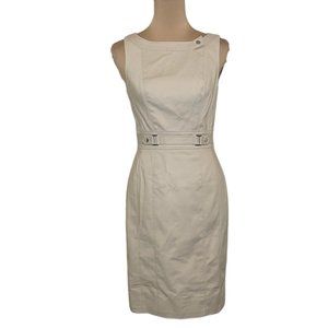 White House Black Market Womens Dress Beige Sleeveless Snap Details Size 0